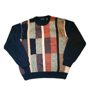 Vintage Cellinni Wool Blend Sweater Dark Academia LARGE Orange Brown Colorblock